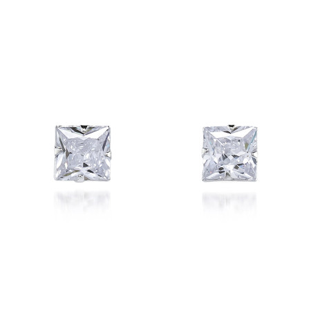 Brinco de Prata Fixo Zircônia Quadrada 7mm